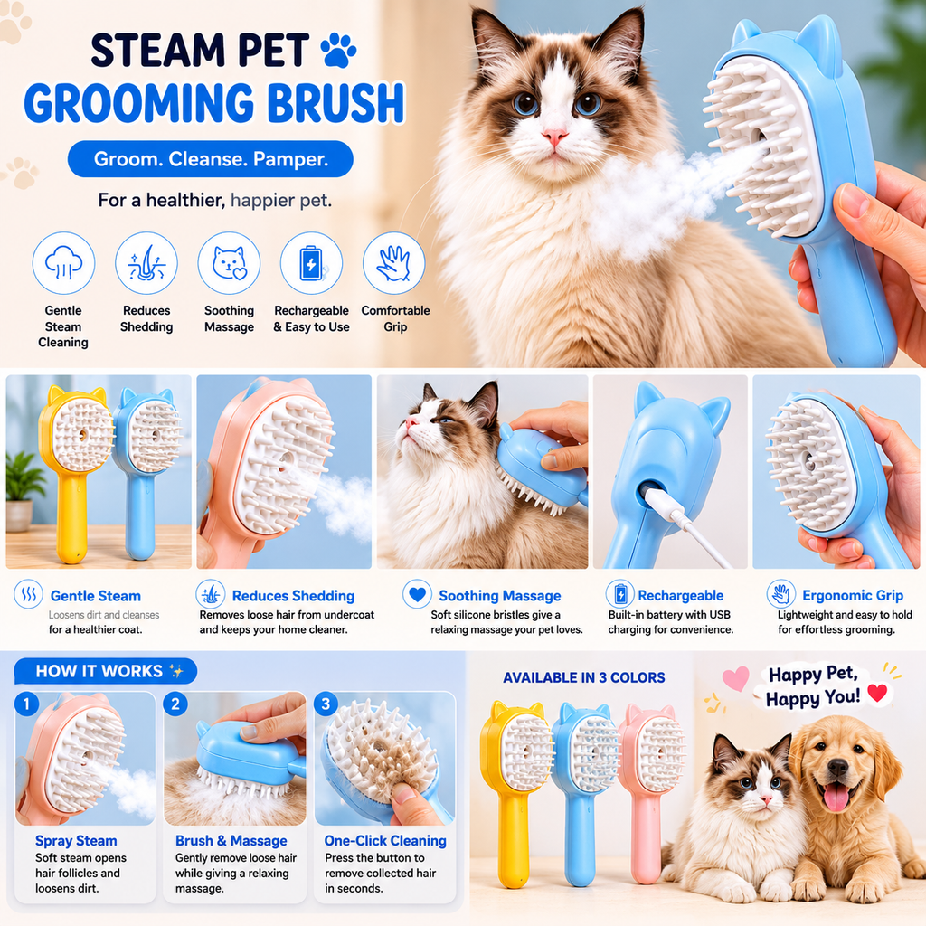 SteamGlow Pet Grooming Brush